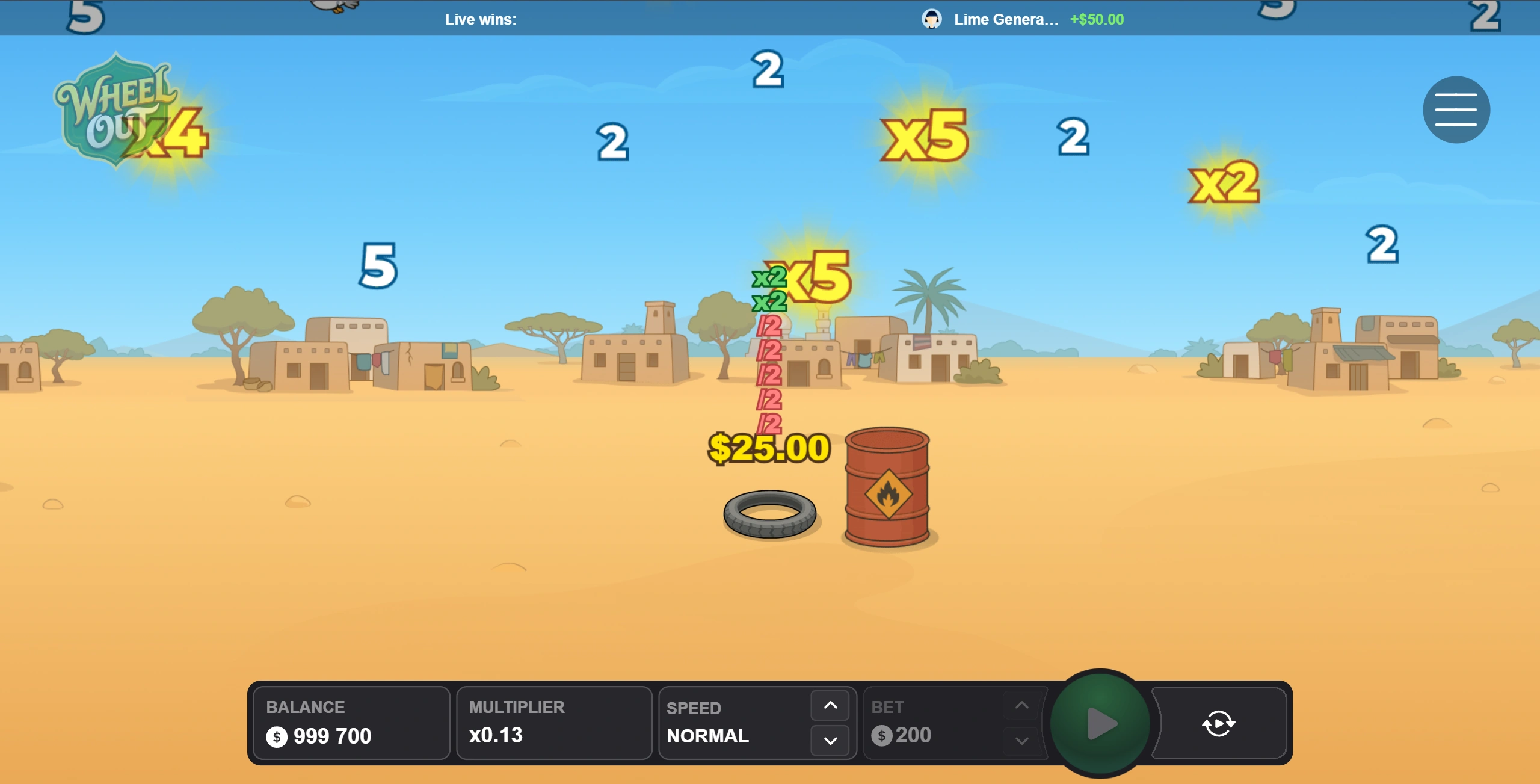Wheel Out crash game round